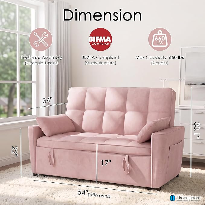 54'' Sleeper Sofa Bed, Convertible Pull Out Couch Futon - Image 2