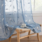 MIULEE Dusty Blue Sheer Curtains 2 Panels Leaf Patterned, W52 x L63 | by MIULEE