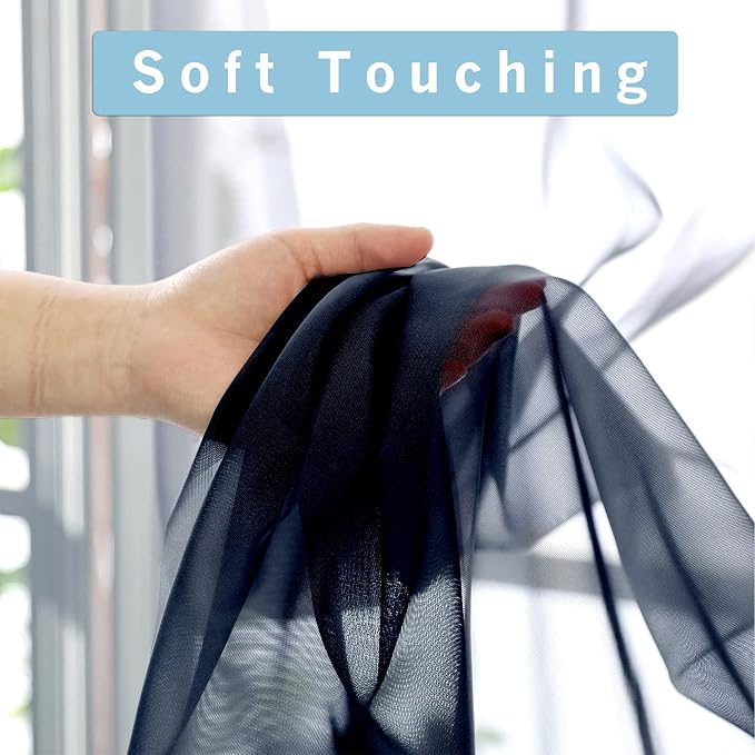 Blue Sheer Curtains, Sheer Curtains 84 inch Length 2 Panels Set, Rod Pocket - Image 4