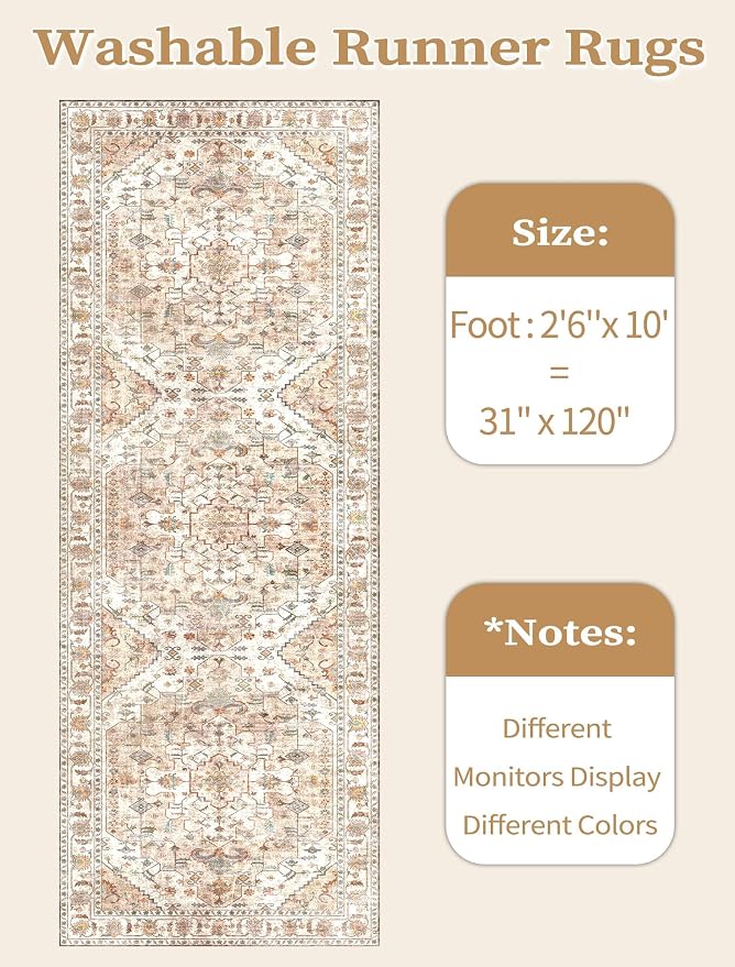 SERISSA 2'6"x10' Washable Non Slip Boho Runner Rug - Image 6