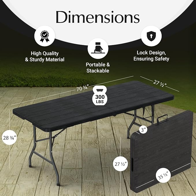 6 Feet Foldable Table with Built in Handle & Steel Legs | 6FT Heavy Duty - Image 3