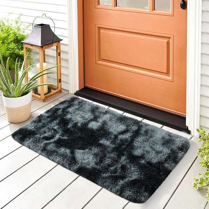 2x3 Tie-Dyed Black and Grey Fluffy Area Rug Non-Slip - Image 4