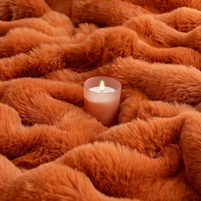 Luxury 1000GSM Rabbit Faux Fur Blanket, Super Warm Cozy Brown Blankets - Image 2
