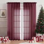 Wine Sheer Curtains 84 Inches Long 2 Panels Set, Light Filtering Sheer Curtains by OVZME