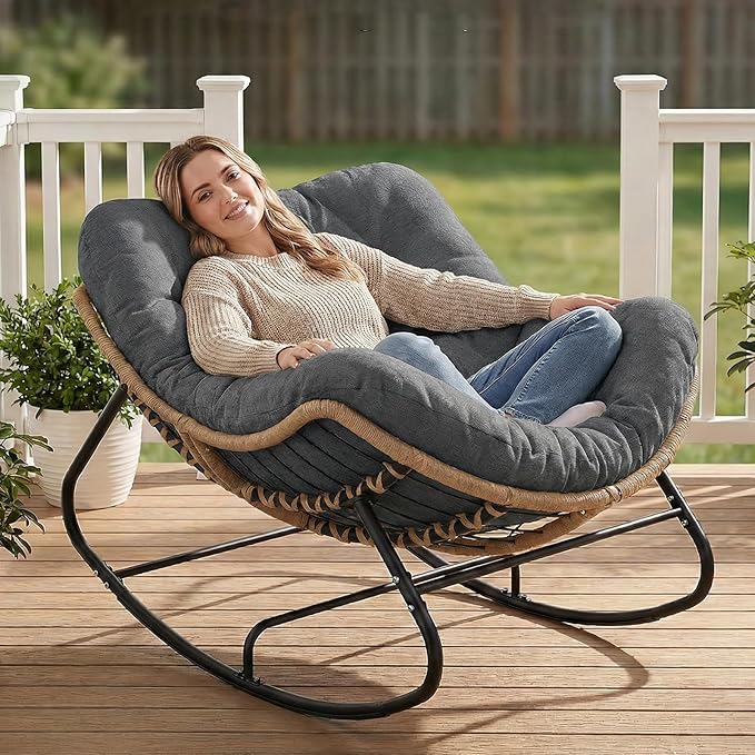 SWITTE Outdoor Papasan Rocking Chair, Oversized Patio Egg Chair by SWITTE