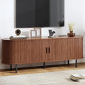 63" Fluted TV Stand with Power Outlet, Modern Media Console with Sliding Doors by ComfyCorner