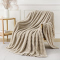 Khaki Throw Blanket for Couch Sofa 50x70 inches Striped Design | Fleece by Unknown