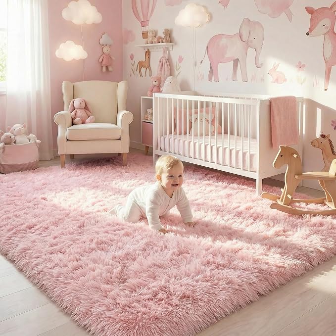 Amdrebio Pink Fluffy Shaggy Kids Area Rug 3x5 - Image 7