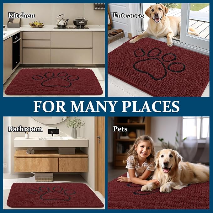 OLANLY Dog Door Mat for Muddy Paws 30x20, Paw Print Design Chenille Mud Mat | - Image 8