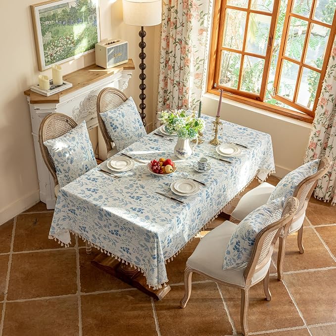 VClife Table Cloth Blue and White Table Cloth Rectangle Tablecloth Rustic - Image 8