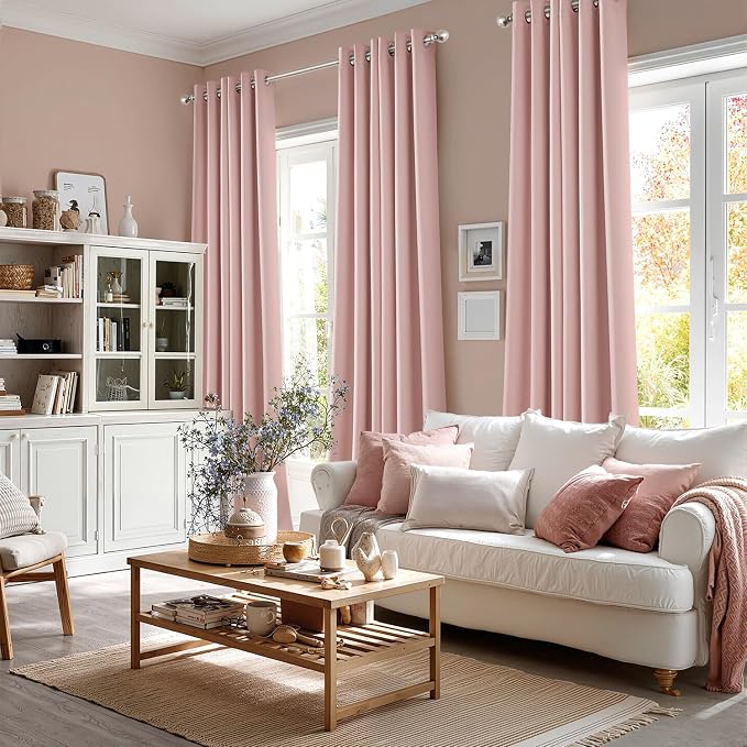 MIULEE Blackout Curtains for Bedroom 2 Panels 34 x 72 Inch Long Pink | Thermal - Image 6
