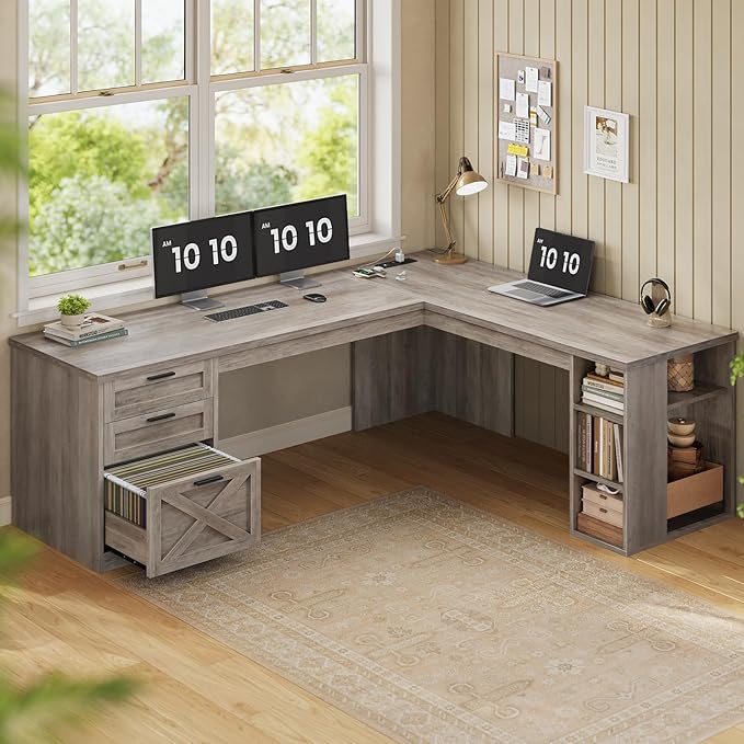 SEDETA Farmhouse 67" L Shaped Desk - Image 6