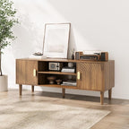 Smuxee Walnut TV Stand with Line Groove Design, 47.2" Mid Century Modern TV - Image 8