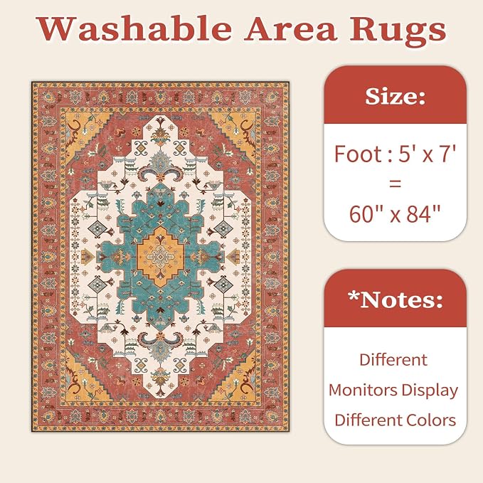 SERISSA 5x7 Washable Non Slip Boho Area Rug - Image 6