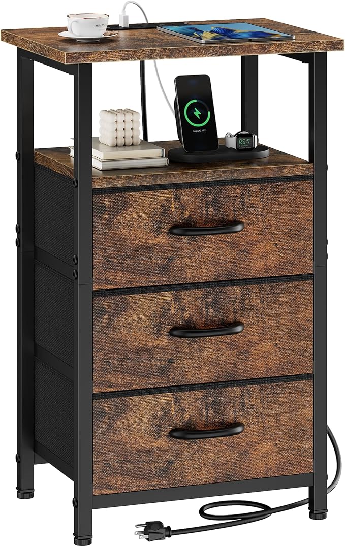 Vagusicc Nightstand with Charging Station, Bedside Table with USB Ports and by Vagusicc