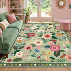RELEANY Floral Washable 6x9 Area Rugs LightGreen | Flower Carpet Print Boho - Image 9