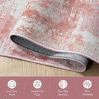 Rugflix 8x10 Area Rugs for Living Room, Washable Pink White Large Rug | Machine - Image 8