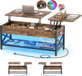 Aheaplus Coffee Table with LED Light and Power Outlet, Modern Lift-Top Center by Aheaplus