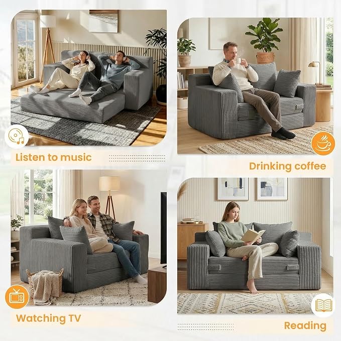 Winzon Boneless Loveseat, 3 in 1 Convertible Sofa Bed Sleeper Sofa Floor Futon - Image 5