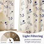 Dark Blue Floral Embroidered Light Filtering Curtains 84 Inch 2 Panels - Image 3