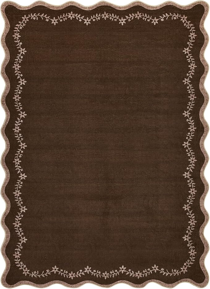 GarveeHome 5x7 Scalloped Area Rug Brown Washable Bedroom Living Room Rug | Soft by GarveeHome
