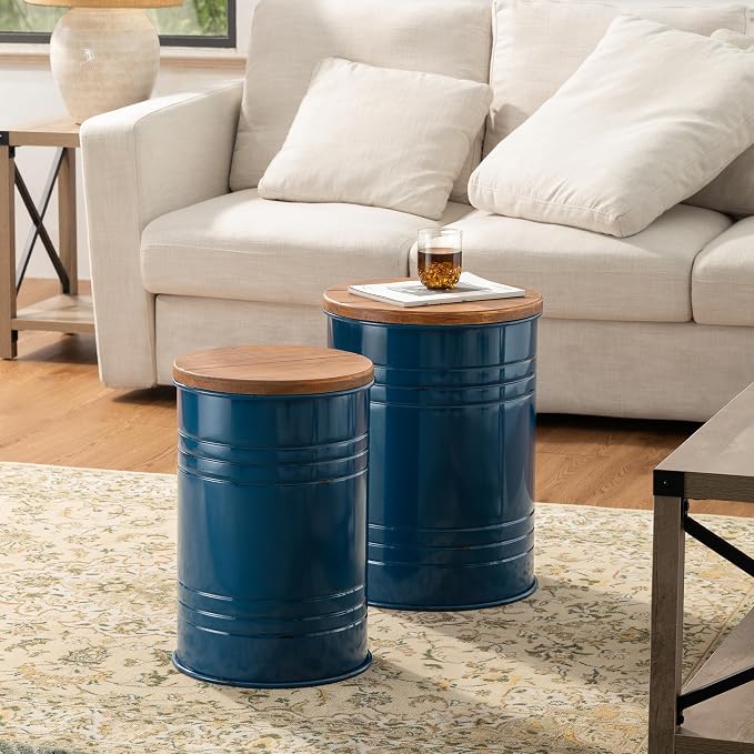 Glitzhome Rustic Storage Ottoman Seat Stool, Farmhouse Nesting End Table by Glitzhome