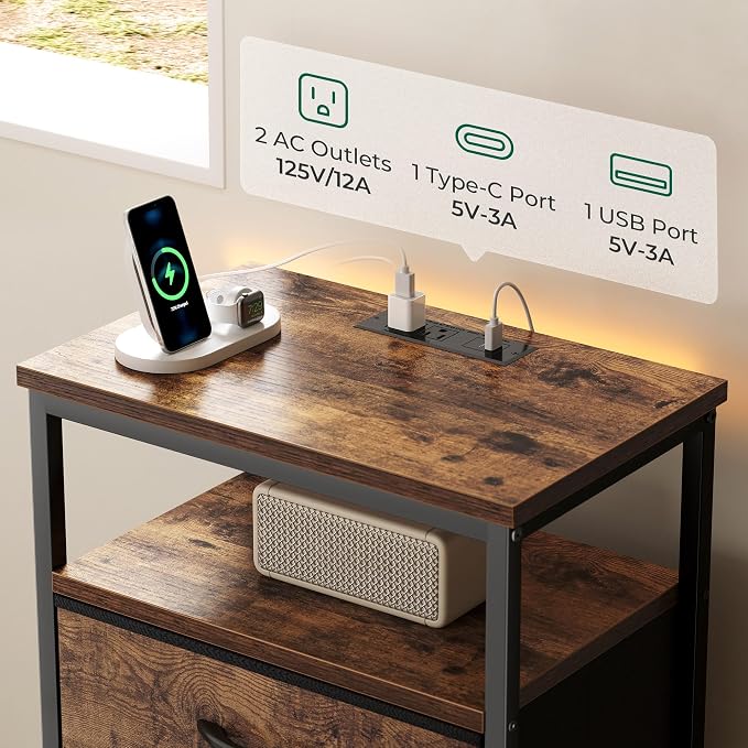 Huuger Night Stand with Charging Station, 4 Drawer Dresser - Image 4