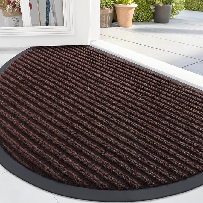 OLANLY Half Circle Front Door Mat 33x21, Waterproof Heavy-Duty Doormat | Brown by OLANLY