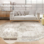 Round Rugs 6ft Washable Rug, Vintage Boho Medallion Rugs Non-Slip Soft Low Pile - Image 7