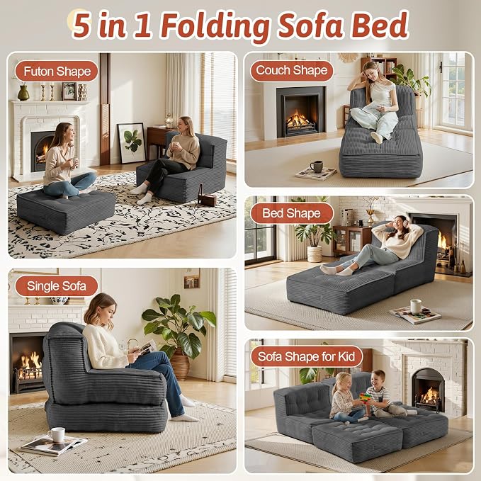 5-in-1 Convertible Folding Sofa Bed, Frameless Convertible Couch - Image 3