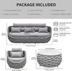 TWT Aluminum Modern Patio Set Three Seater Sofa Outdoor Furniture Set w/Coffee - Image 2