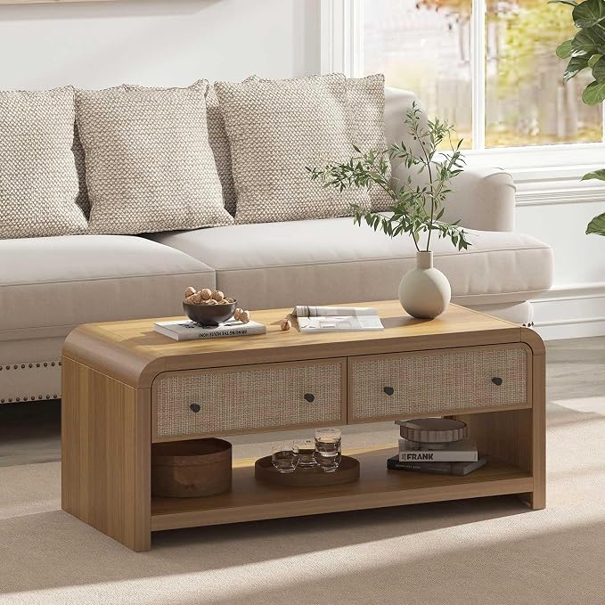 Oak&Sparrow 48'' Boho Coffee Table, Thickened Arc-Shaped Coffee Table - Image 2