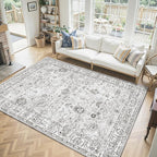 Grey Floral Area Rug 8x10 for Living Room Bedroom | Non Slip; Stain Resistant; - Image 7