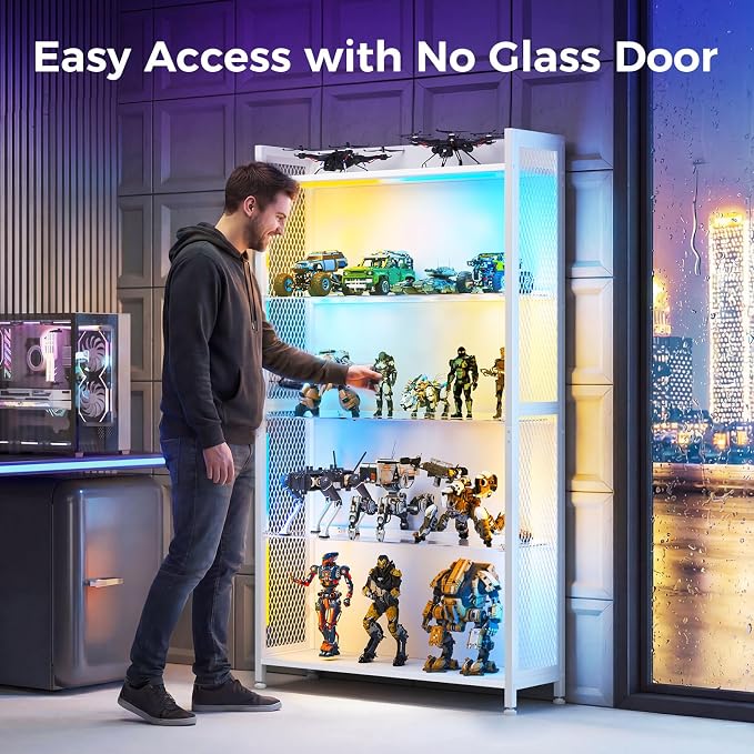 AODK Display Case with LED Lights, Display Cabinet with Glass Storage Shelves - Image 4