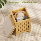 Bamboo End Table with Removable Cushion and Hidden Storage, 2-in-1 Ottoman Side - Image 6