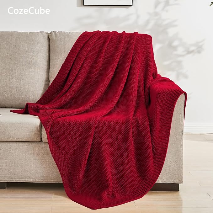 CozeCube Christmas Red Seed Stitch Throw Blanket 50"x60", Farmhouse Decor | - Image 3