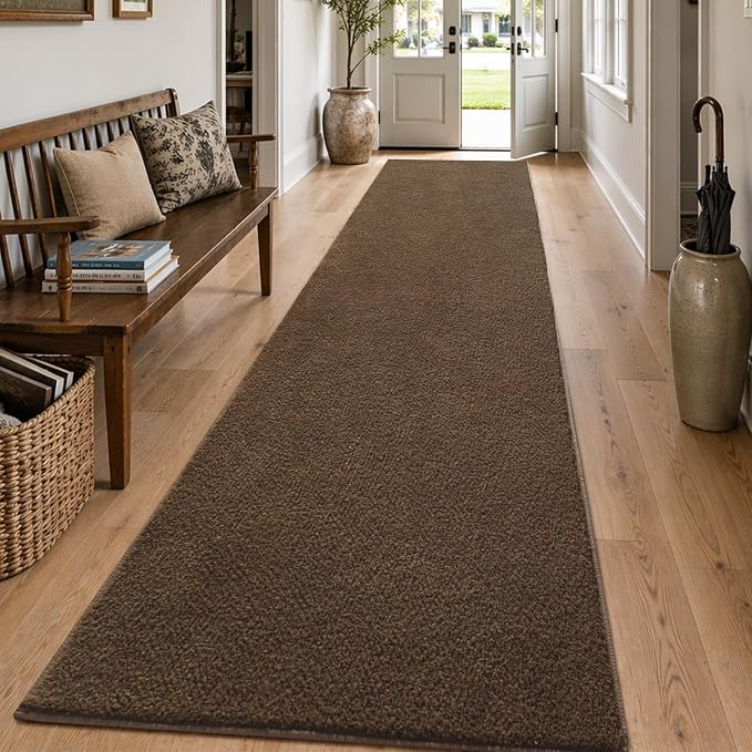 2x10 Beige Brown Solid Runner Rug Washable Non-Slip - Image 3