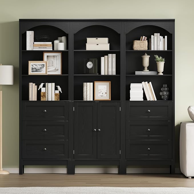 Bookshelf with Doors, Floor Standing Display Storage Cabinet - Image 4