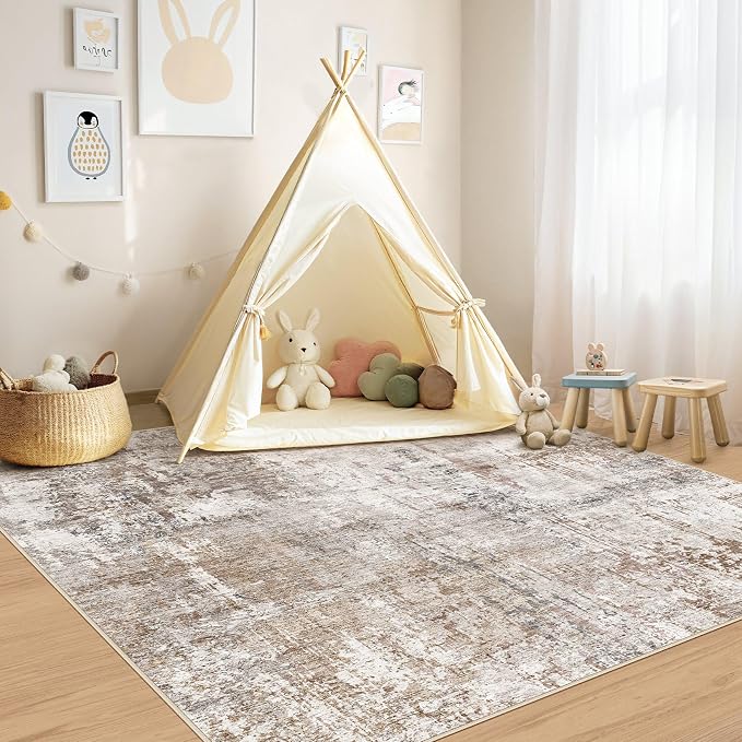 UERMEI Square Area Rugs : Washable 6x6 Neutral Modern Abstract Carpet - Image 8