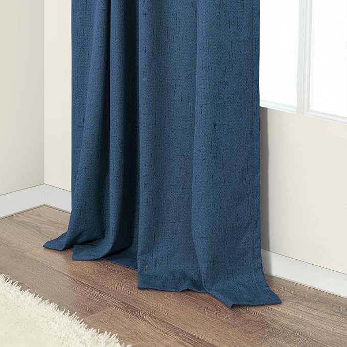 Navy Blue Linen Textured Blackout Curtains 72 Inches Long - Image 8
