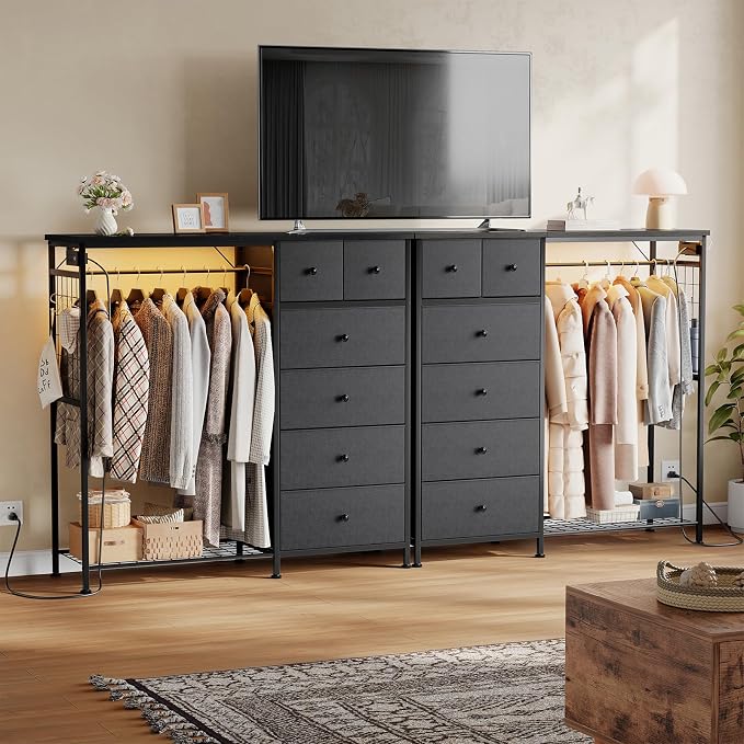 DUMOS Dresser for Bedroom with Hanging Rack, 6 Drawer Fabric Dresser with - Image 9
