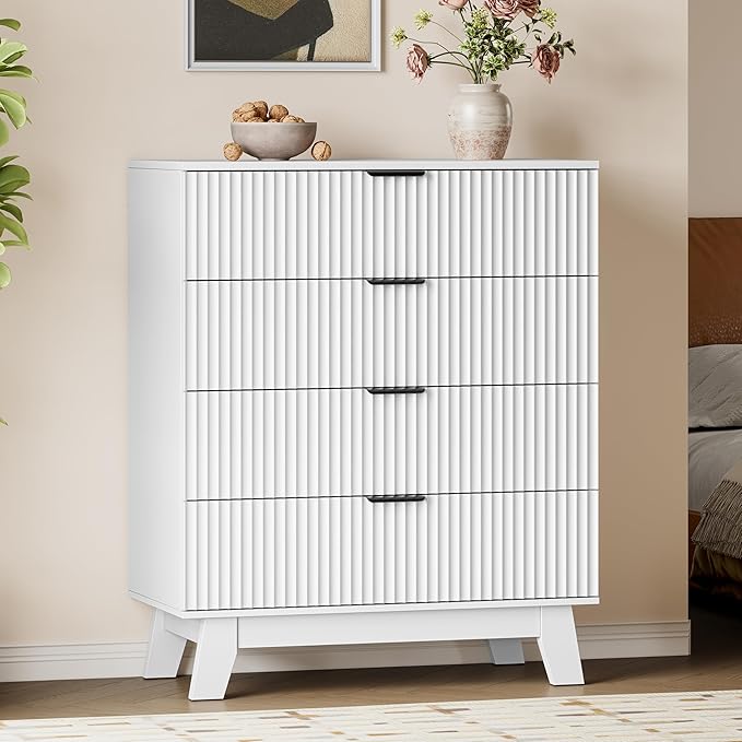 BORNOON 39" Tall Dresser for Bedroom, 4-Drawer Fluted Chest of Drawers by BORNOON