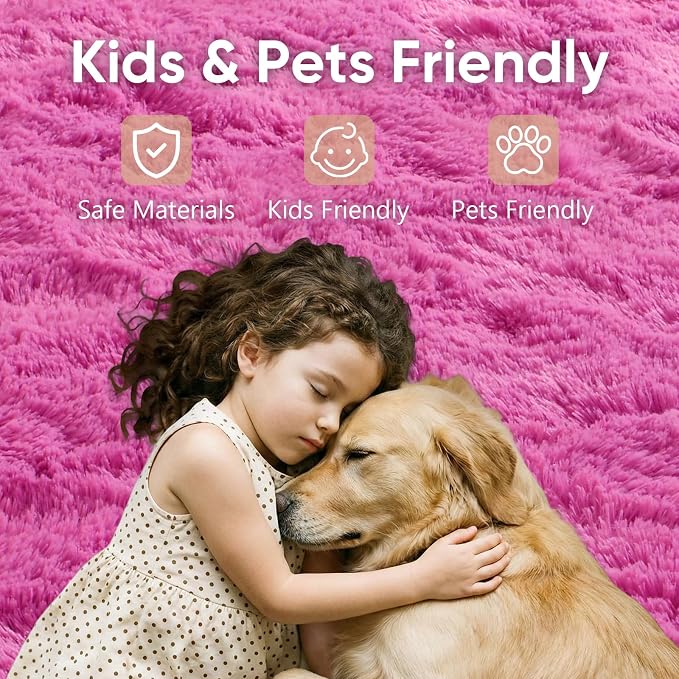 Noahas 4x6 Hot Pink Fluffy Soft Area Rug Non-Slip - Image 7