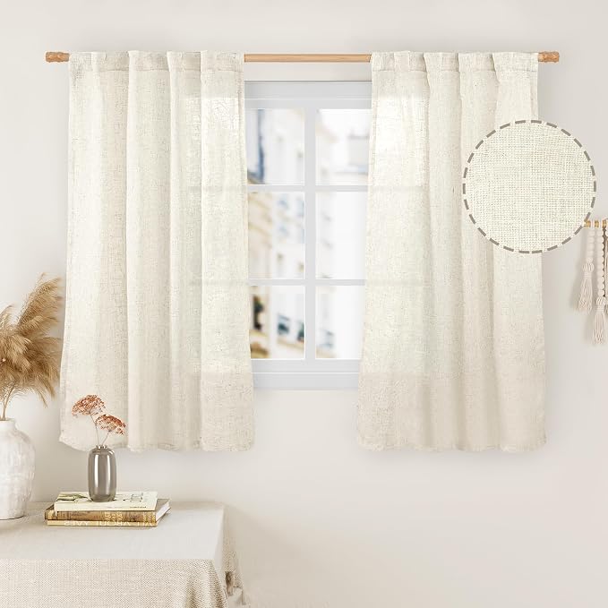 Short Window Linen Curtains for Bedroom 2 Panels, 34 x 54 Inch | Light by LAMIT