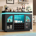 Wine Bar Cabinet with Power Outlet & LED Light, Coffee Bar Cabinet by KNOWORLD
