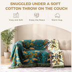 LUTBM Queen Throw Blanket for Bed 100% Cotton Boho Soft Quilt Birds and Floral - Image 3