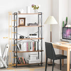 HCHQHS Bookshelf, 5-Tier Industrial Bookcase, Rustic Open Book Shelf, - Image 3