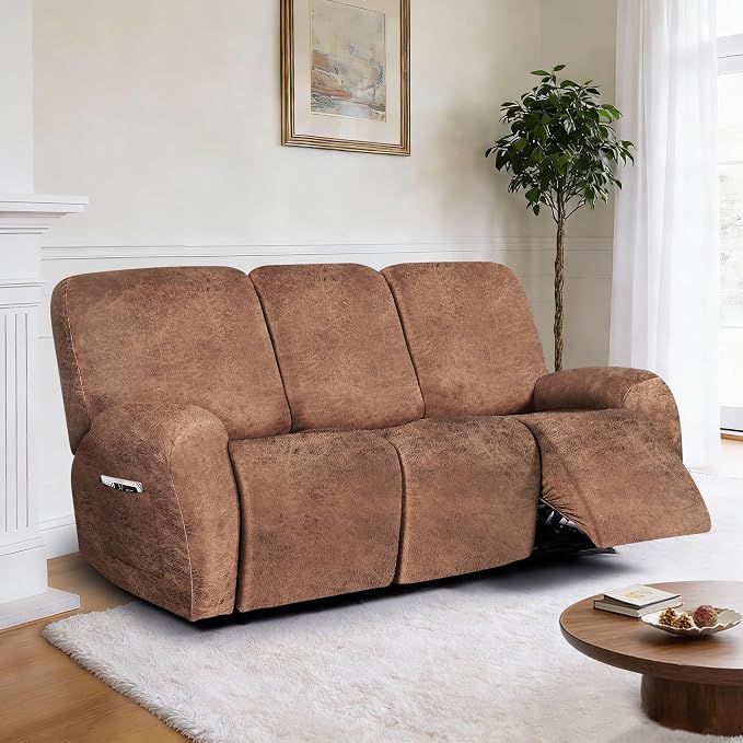 ANARACHON Leather Look Recliner Couch Cover, 8-Pieces Stretch Recliner Sofa - Image 2