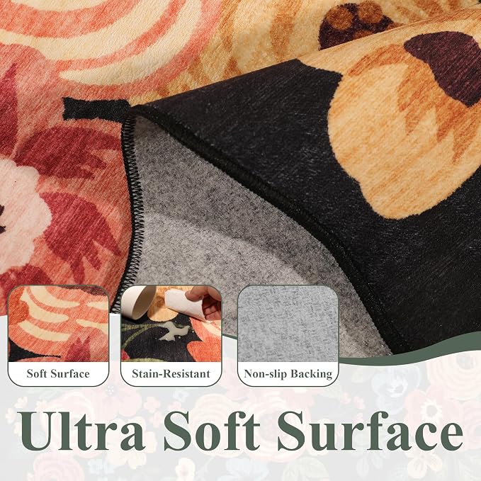 DUKINO 2x4 Rug for Entryway, Floral Washable Kitchen Rugs Non Slip, Low Pile - Image 8