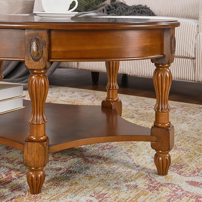 Traditional Solid Wood Oval Coffee Table, 45” x 18” Center Table - Image 6